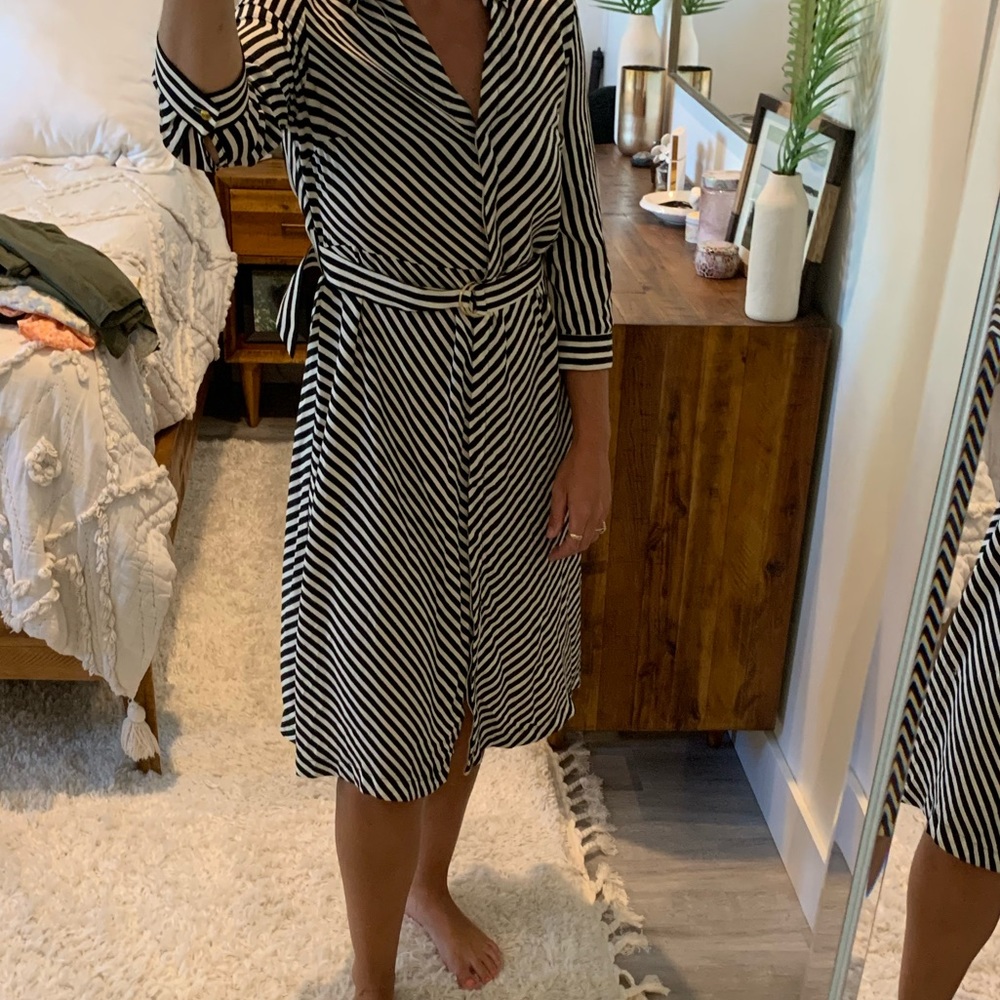 h&m black and white striped midi dress